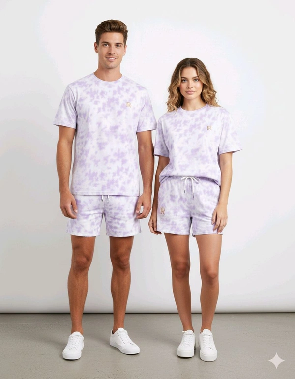 ROSEVERA Unisex Tie Dye Oversized T-Shirt & Shorts Combo - L, Lavender
