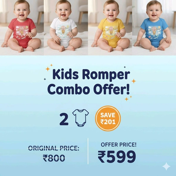 ROSEVERA Kids Rompers Combo (Pack Of 2) - 6-12 Month, sky-blue and white