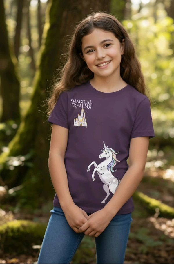 ROSEVERA Classic Crew T-Shirt – Unicorn Theme - 5-6, Purple