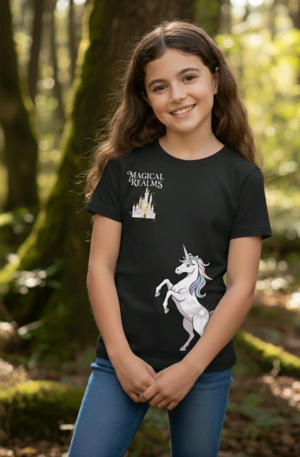 ROSEVERA Classic Crew T-Shirt – Unicorn Theme - 13-14, Black