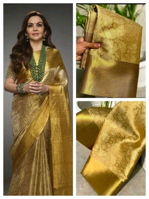 Tissue Silk Golden Saree (Nitha Ambani Inspired) - Gold