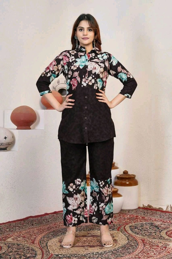 Women printed Top And Bottom (Plus Size) - coffee brown, 3XL