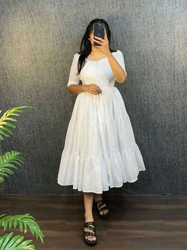 Hakoba Cotton Trending Midi Gown - White, M