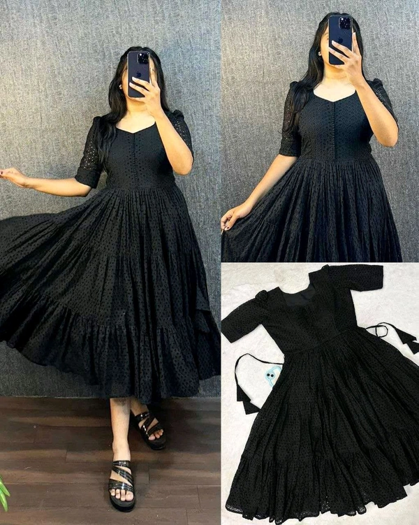 Hakoba Cotton Trending Midi Gown - Black, L