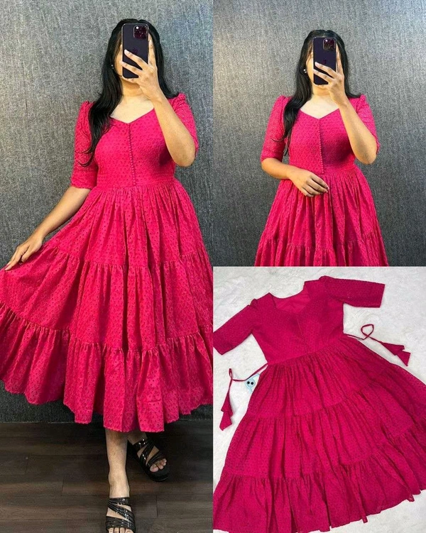 Hakoba Cotton Trending Midi Gown - pink, L