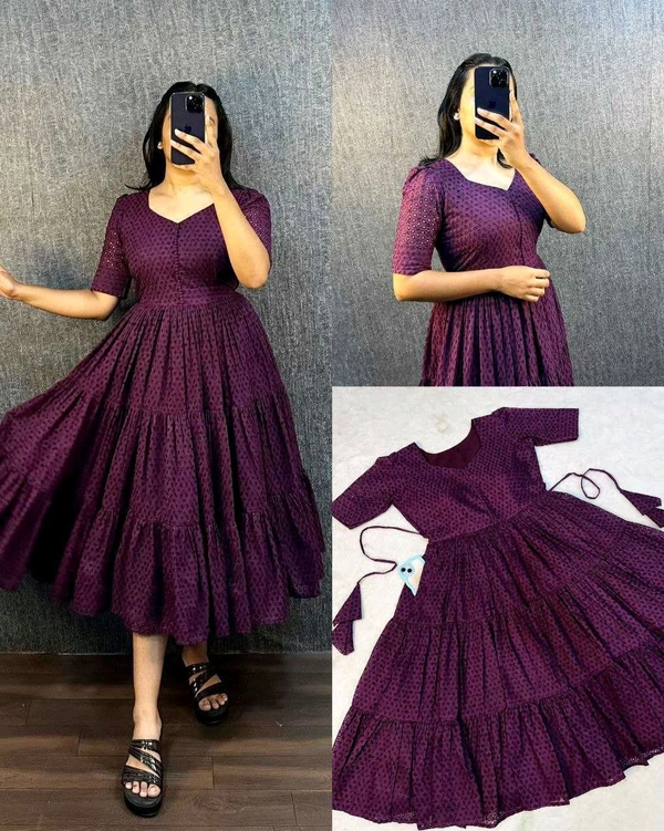 Hakoba Cotton Trending Midi Gown - Purple, XXL