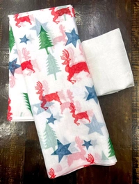 Linen Saree (Christmas Theme) - White