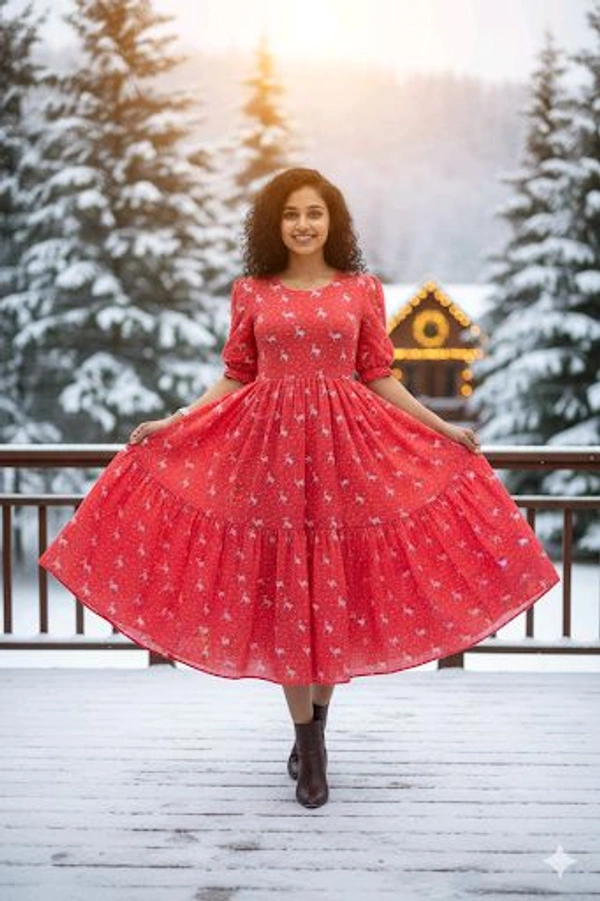 Christmas Special Hakoba Printed Maxi Dress - Red, L