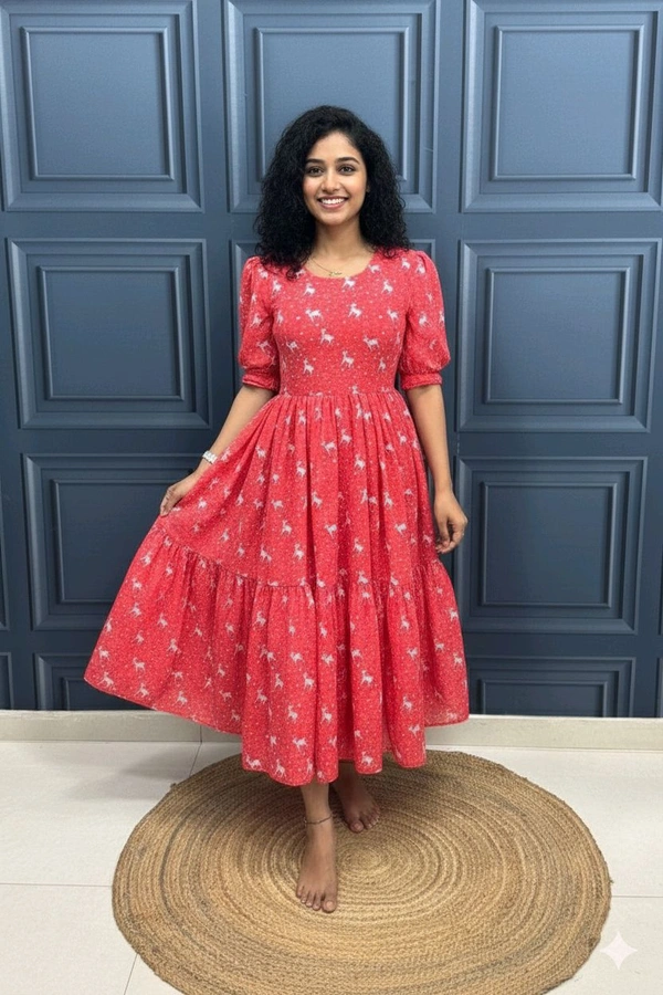 Christmas Special Hakoba Printed Maxi Dress - Red, XXL