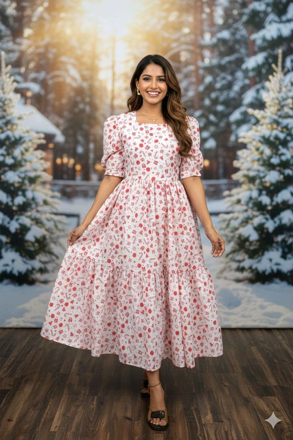 Christmas Special Hakoba Printed Maxi Dress - White, S