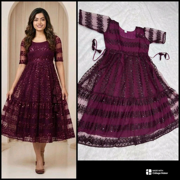 Elegant Heavy Net Embroidered Kurti – Palloma Collection
- wine, L