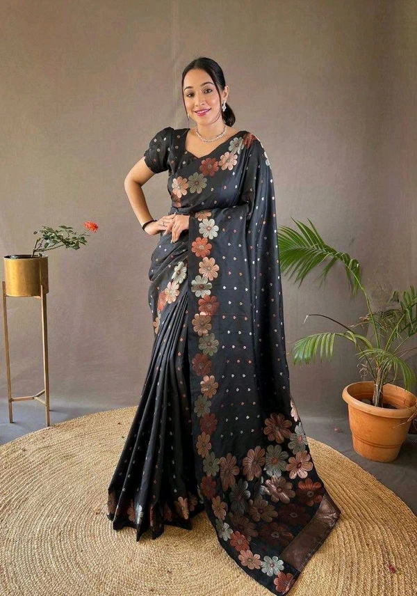 Banarasi Soft Silk Saree - black