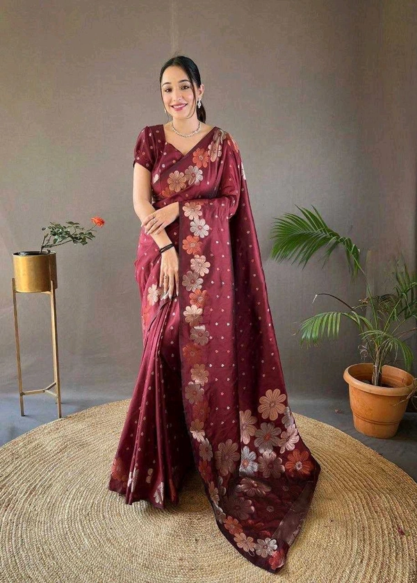 Banarasi Soft Silk Saree - Maroon