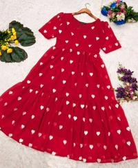 Valentine Red Heart Embroidery Midi Gown - L, Red
