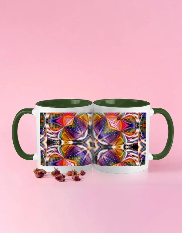 ROSEVERA Coffee Mug -Kaleidoscope Pattern - 11 OZ, bottle green