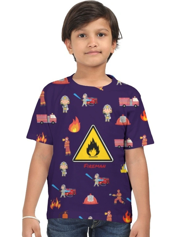 ROSEVERA Kids AOP Fireman Theme T-Shirt - 5-6, PURPLE