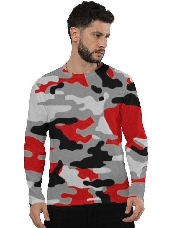 ROSEVERA Full Sleeve Tee – Camouflage Pattern - XL, Red