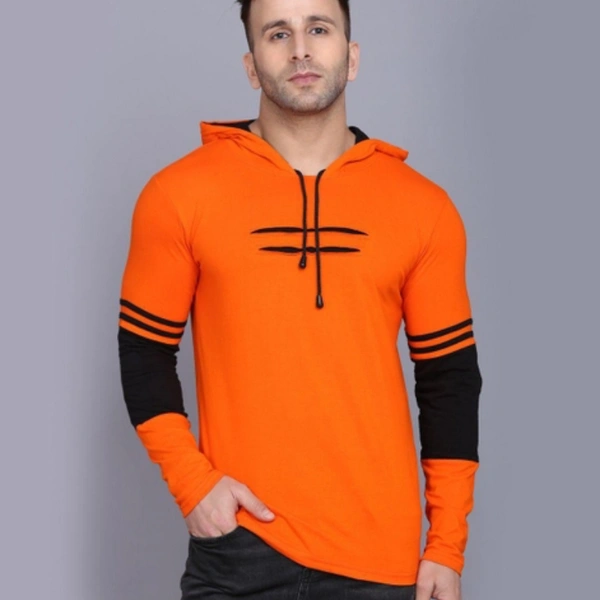 Mens Tshirt  - green, blue, red, *Catalog Name:* Cotton Solid Full Sleeves Hooded T-Shirt Vol-2*Details:*Description: It has 1 Piece 