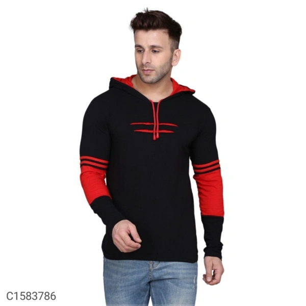 Mens Tshirt  - green, blue, red, *Catalog Name:* Cotton Solid Full Sleeves Hooded T-Shirt Vol-2*Details:*Description: It has 1 Piece 