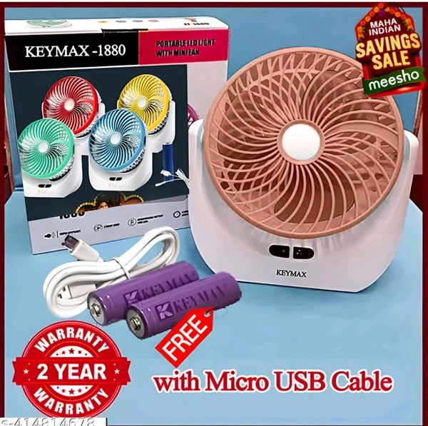 KEYMAX Table Fans Folding Rechargeable Fan LED Light And Multifunction USB Charging DC Fan Power Desk Fan 2400mAh USB NEW 2025 MODEAL FAN USB GADGET USB Fan, USB Air Cooler Meesho offer under 100