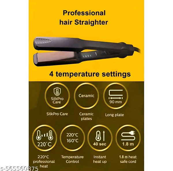 Advanced Styling Hair Straightener with Floating Ceramic Plates, Instant Heat-Up & Auto Temperature Control - Black