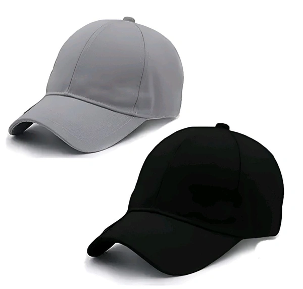 NP Brand  BLUCAPS Plain Baseball Sport Cap For Men Boys & Women Pack Of 2 (Grey & Black 