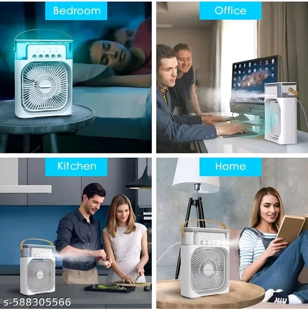 Mini air cooler for home/office/travel with 3 speed fan &1/2/3 hours timer, 7 colour LED light  - Black