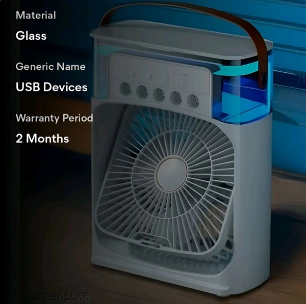 Mini air cooler for home/office/travel with 3 speed fan &1/2/3 hours timer, 7 colour LED light  - Black