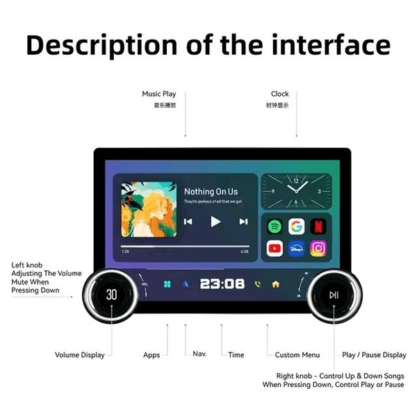 Universal Diamond 2K 11.8 Inch Android Car Stereo Dual Knobs | 4GB RAM | 64GB ROM | Wireless Apple CarPlay | Android Auto | 360 In-Built | 4G Sim Support | QLED Display | DSP | Wi-Fi | Octa Core CPU | Bluetooth | GPS Navigation Support | AHD Reverse Camera