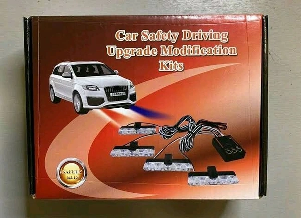 Perfect Infotainment 16 Mode Car Safety Driving Upgrade Modification Kit - 4 PCS LED Strobe Lights with Flasher Controller (White + Police/Amber Flash)