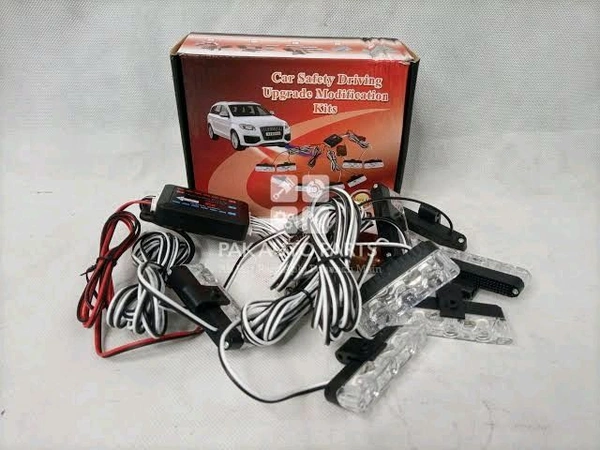 Perfect Infotainment 16 Mode Car Safety Driving Upgrade Modification Kit - 4 PCS LED Strobe Lights with Flasher Controller (White + Police/Amber Flash)