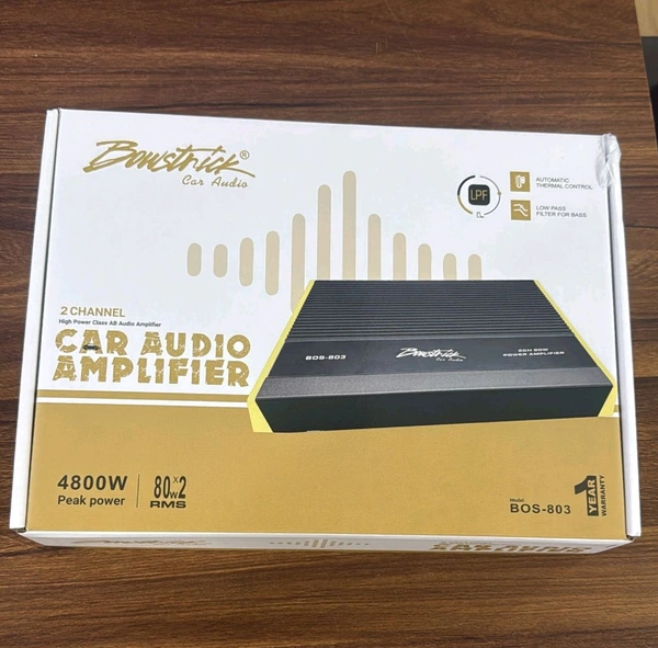 Bowstrick BOS-803 2 Channel Car Audio Amplifier – 80W RMS x2 | 4800W Peak Power Class AB Amp with LPF Bass Control