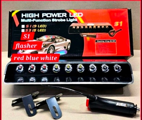 Perfect Infotainment S1 9 LED High Power Multi-Function Strobe Light - Red Blue White Police Emergency Flasher for Car Dashboard/Grille