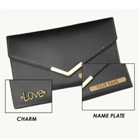 Personalized Ladies Clutch With Charm black Color - Black