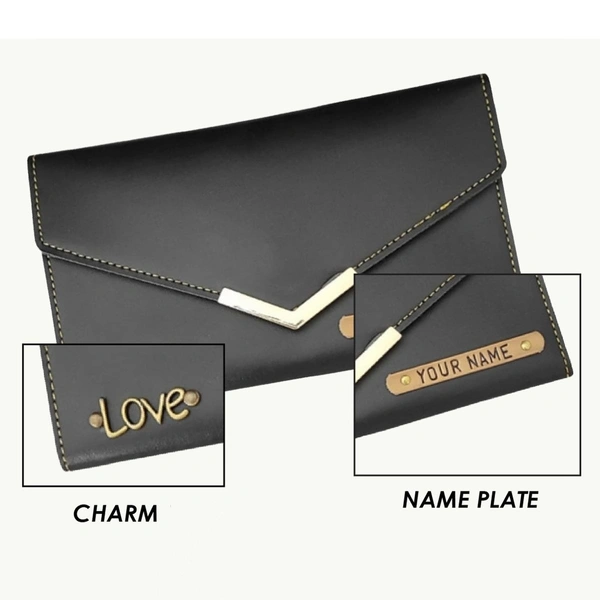 Personalized Ladies Clutch With Charm black Color - Black
