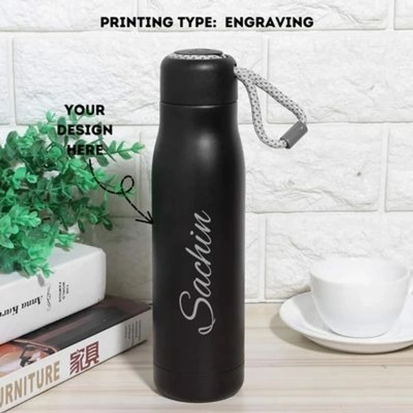 AMBARA PRINTS  Personalized Stainless Steel Hot & Cold Black Sport Vaccum Bottle with Your Name Permanently Engraved 