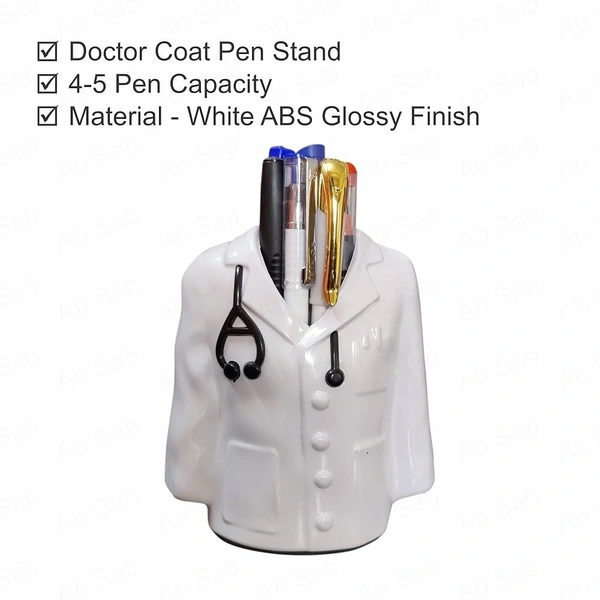 AMBARA PRINTS Doctor Coat Pen Stand For Study, Desk And Office Table - White