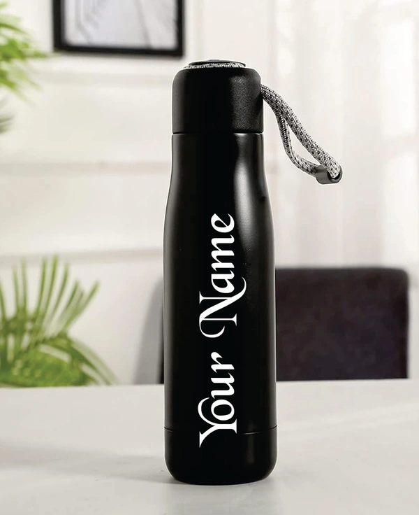 AMBARA PRINTS  Personalized Stainless Steel Hot & Cold Black Sport Vaccum Bottle with Your Name Permanently Engraved 