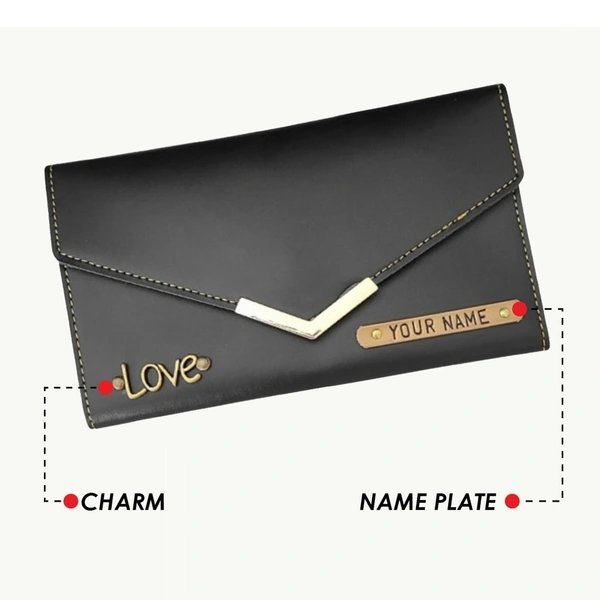 Personalized Ladies Clutch With Charm black Color - Black
