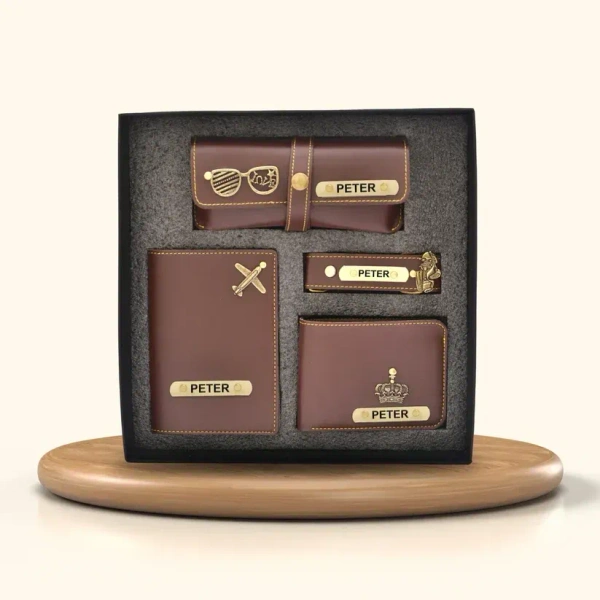 Personalized Nexon Leather All in One Men's Combo (4 pcs) - Brown - Brown