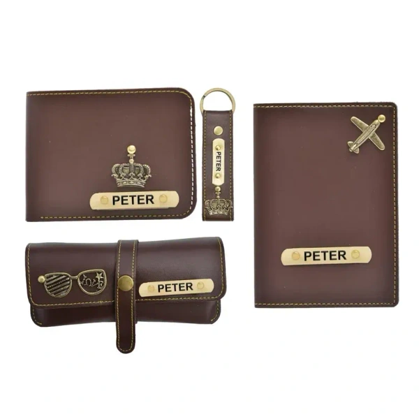 Personalized Nexon Leather All in One Men's Combo (4 pcs) - Brown - Brown