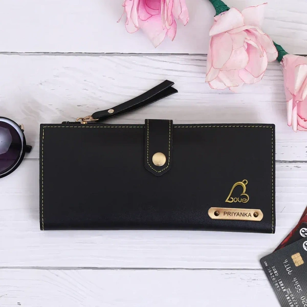 Personalized Clutch With Name & Charm - Black - Black