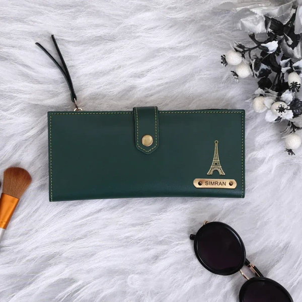 Personalized Clutch With Name & Charm - Green - Dark Green