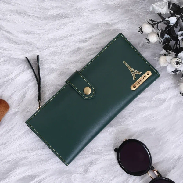 Personalized Clutch With Name & Charm - Green - Dark Green