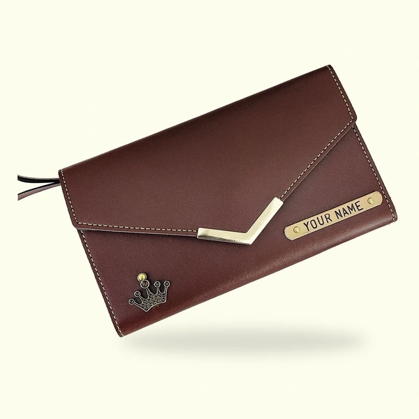 Personalized Ladies Clutch With Charm Dark Brown Color - Dark Brown