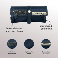 Personalised PU Leather Goggle Case - Classic Finish - Navy Blue