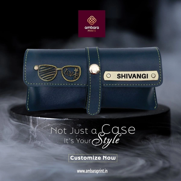 Personalised PU Leather Goggle Case - Classic Finish - Navy Blue