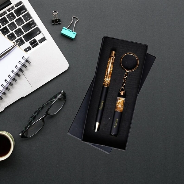 Personalized Pen & Keychain, Best Gift For Everyone, Multicolor - Black