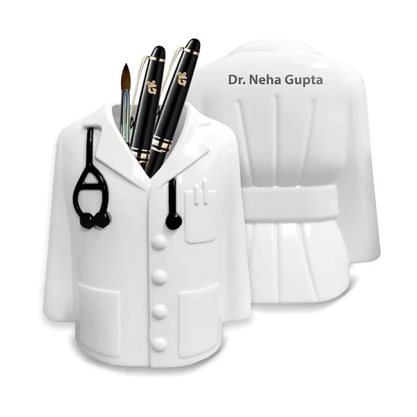 AMBARA PRINTS Doctor Coat Pen Stand For Study, Desk And Office Table - White