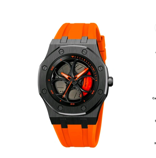 Skmei Quartz Analog Dial Silica Gel Strap Watch for Men - 2359
 - Flush Orange